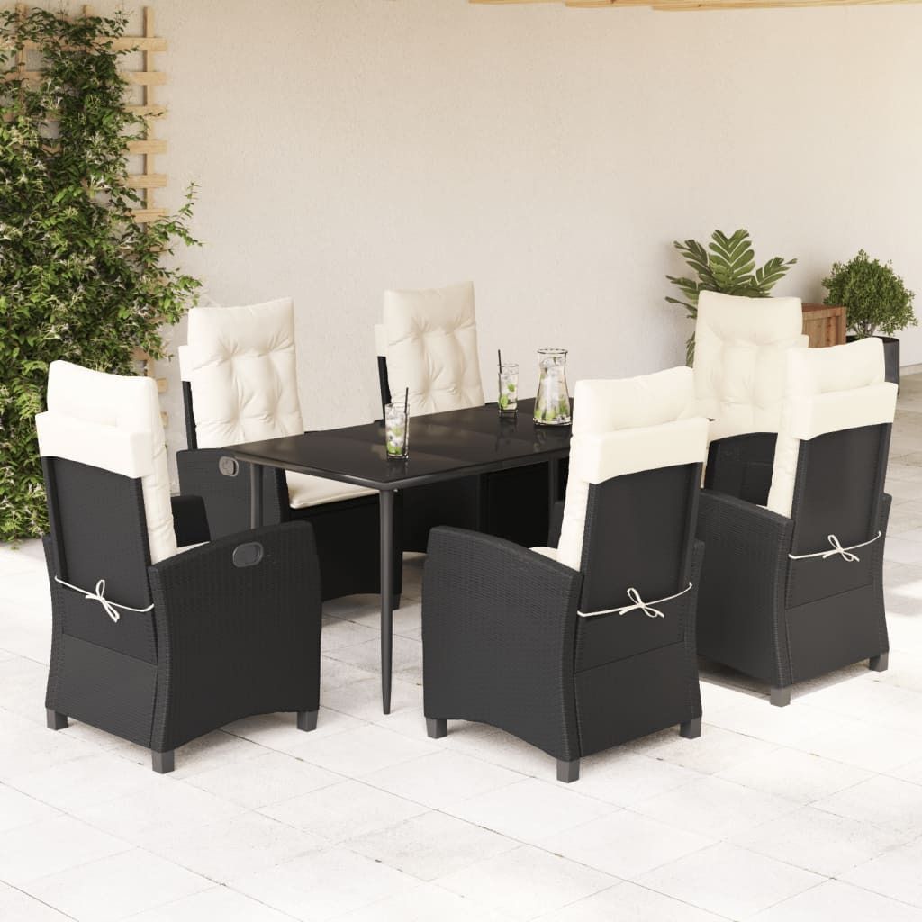 "Rabatt" 7-tlg. Garten-Essgruppe - mit tishe & Stuhl - mit Kissen Schwarz Poly Rattan - Lounge-Dining set CC9433