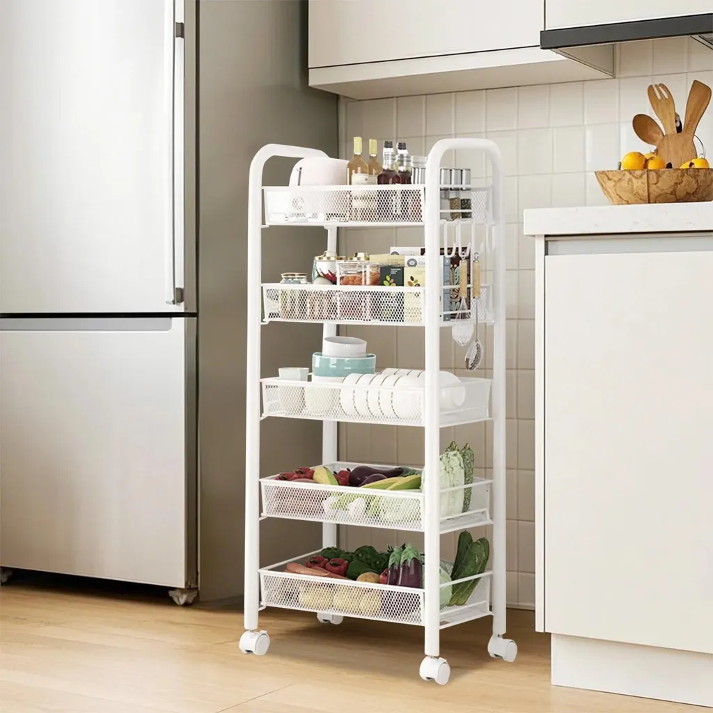 Étagère de cuisine à 5 niveaux extensible en acier blanc modèle Modulo - 5