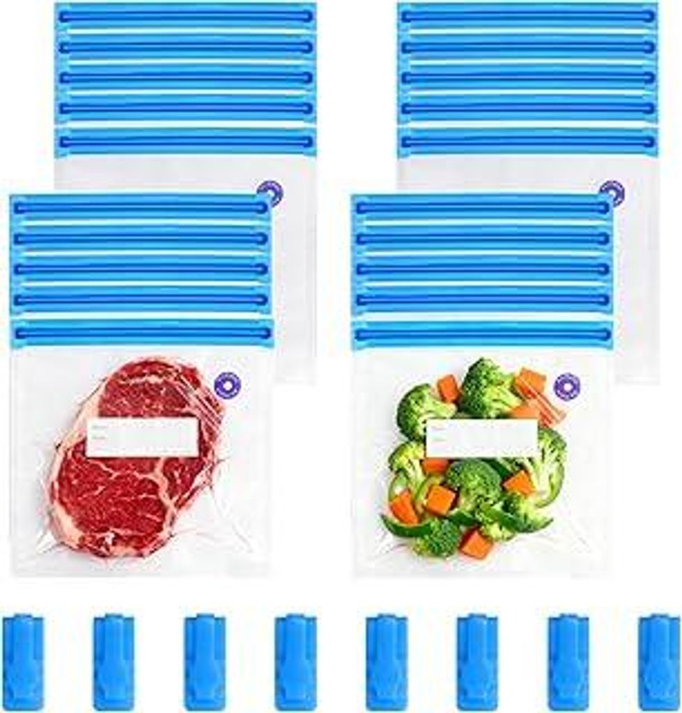 20 Stück Vakuum Kompressionsbeutel mit 8 Verschlussclips, 21X22cm Wiederverwendbare Vakuumversiegelte Bags Kit, Vakuum Aufbewahrungsbeutel für di...