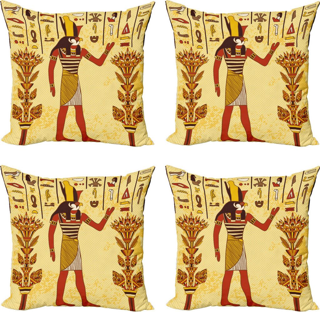 ABAKUHAUS Ethnisch Kissenbezug Set (4 Stück), Ägyptische Hieroglyphe Myth, Moderner Doppelseitiger Digitaldruck, 50 cm x 50 cm, Pale Yellow Marig...