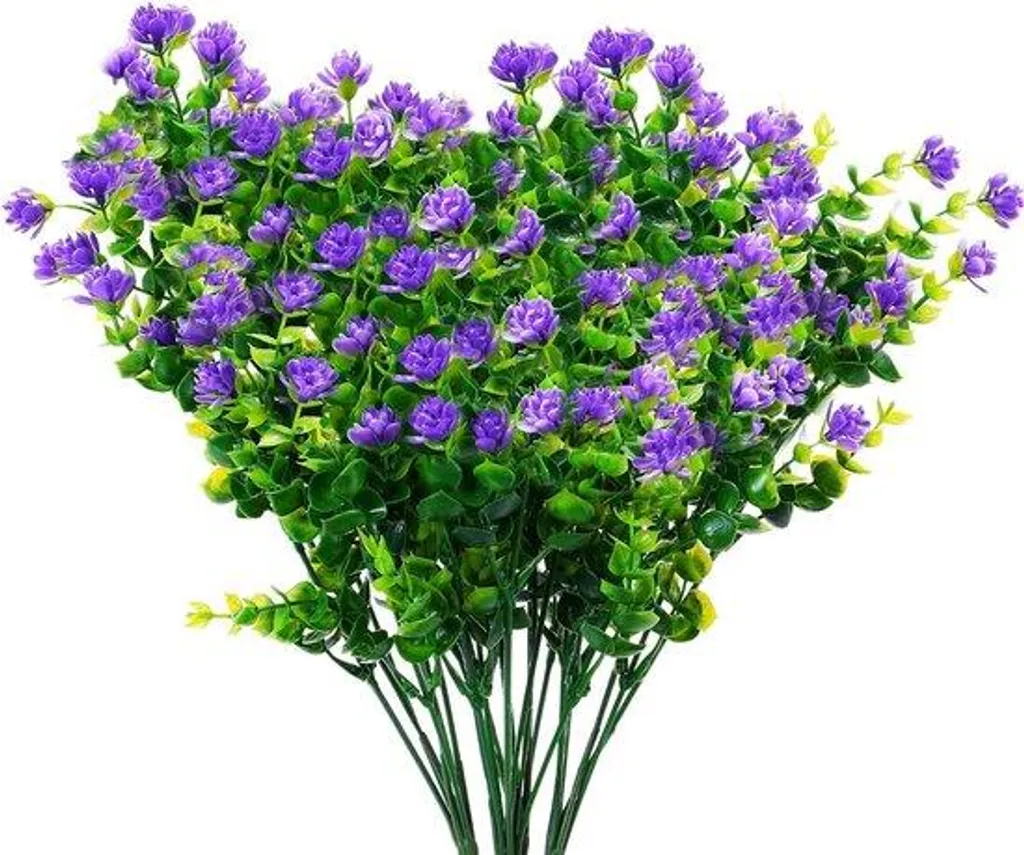 Bouquets artificiels pour jardinière et balcon - 12 arbustes violets UV
