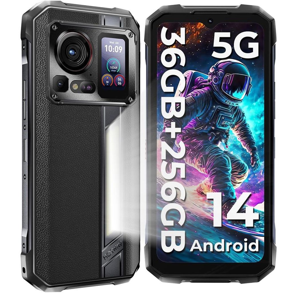 HOTWAV Hyper 7 PRO 5G Outdoor Smartphone, 36GB+256GB Android 14 Handy Ohne Vertrag, 10800mAh, 120Hz, 200MP+24MP Nachtsicht, IP68/NFC/GPS/OTG - Schwarz