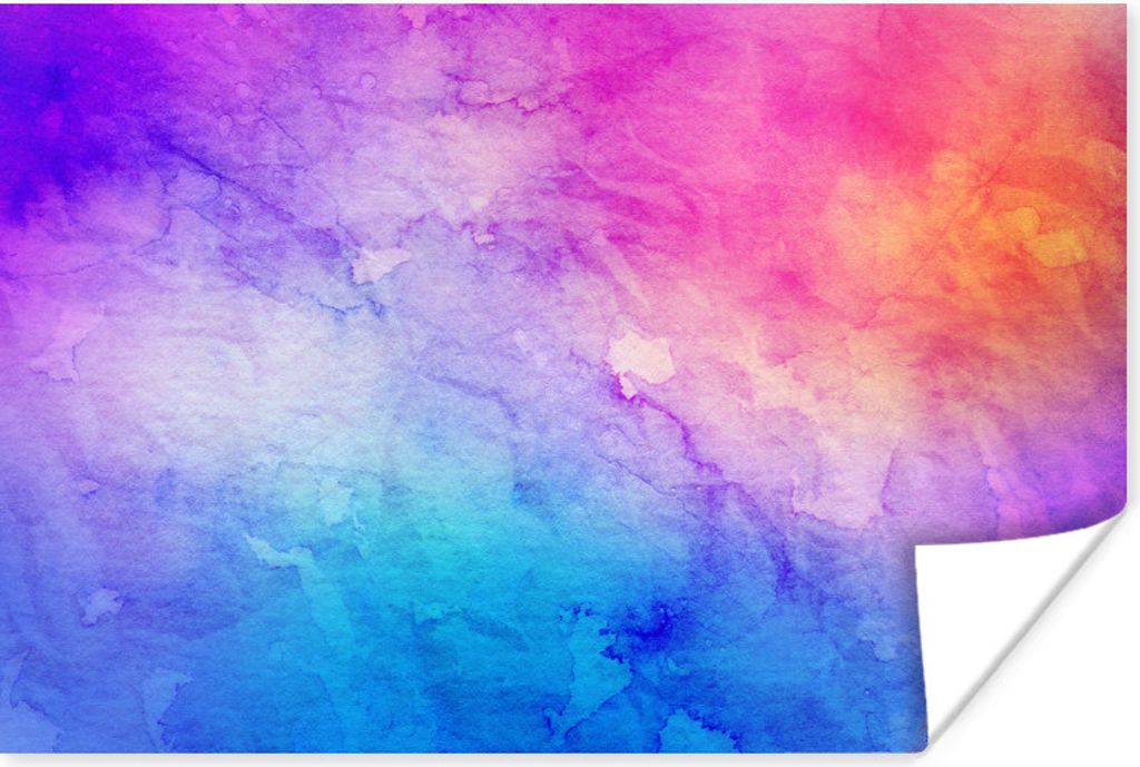 MuchoWow Poster Wasserfarben - Orange - Rosa - Blau 90x60 cm - Schlafzimmer