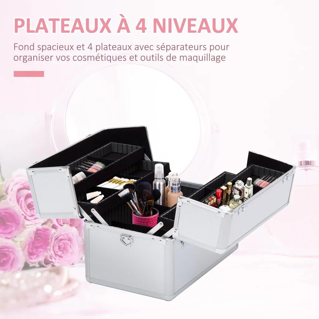 Mallette Maquillage Voyage avec Compartiments - Vanity Rigide pour Pro