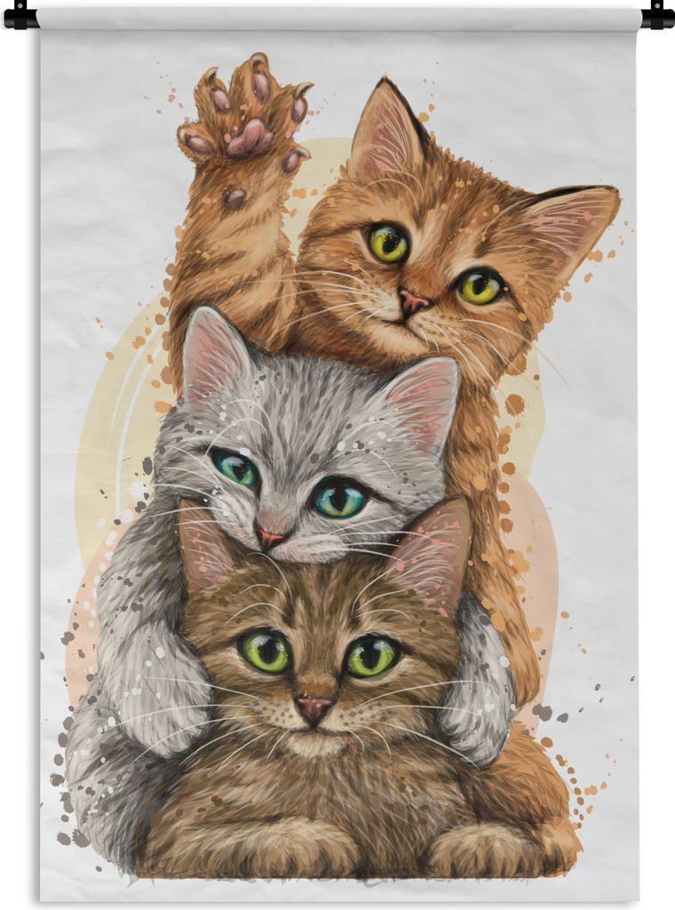 MuchoWow Wandteppich Wandbehang Katzen - Illustration - Haustiere - Katze 60x90 cm Tapisserie Dekoration Wandtuch - Foto-Teppich - Abwaschbar
