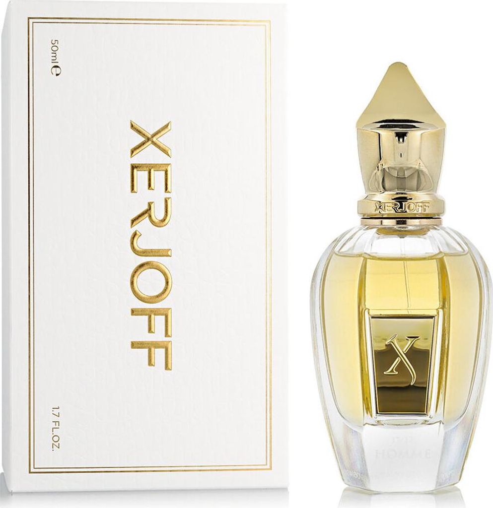 A perfume bottle and its packaging are displayed side-by-side against a white background.