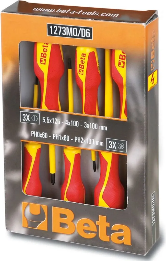 Tournevis Beta 1273MQ/D6 isolés 1000V en acier spécial - Set de 6 pièces