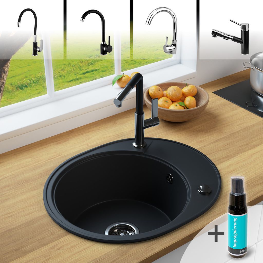 Rein Schwarz LINDBERGH® Antibakterielle Granit Spüle Produktbild 