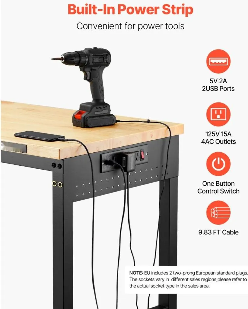Poste de travail réglable pour atelier 907kg - Établi 152cm avec prises - 5