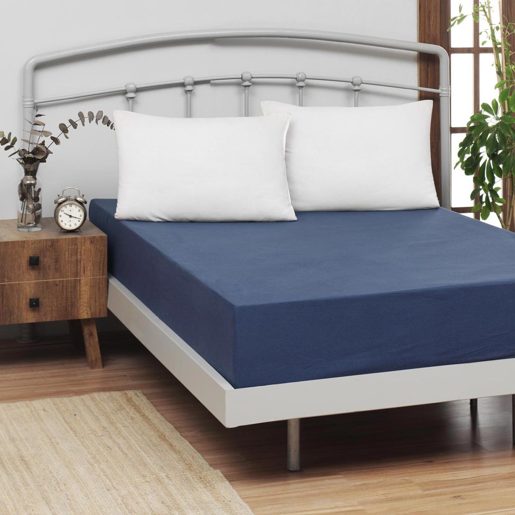 Traumschlaf Feinbiber Boxspring Spannbetttuch 200x200 cm marine