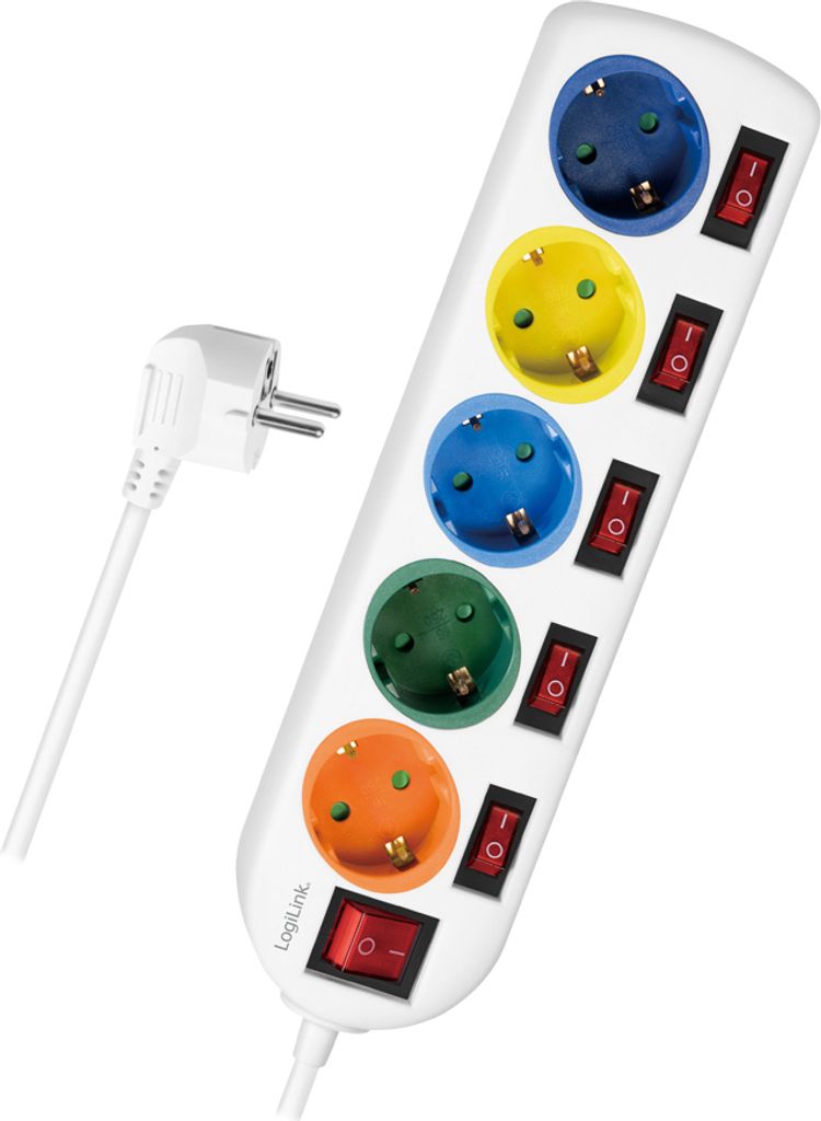 LogiLink Steckdosenleiste 5-fach mit 6 Schaltern mehrfarbig Produktbild 