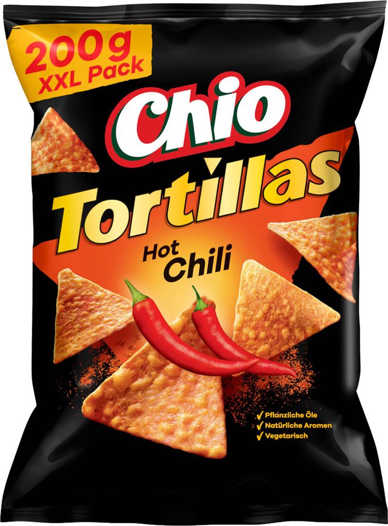 Chio Tortillas Chips Hot Chili Mais-Snack mit Chili Packung 200g