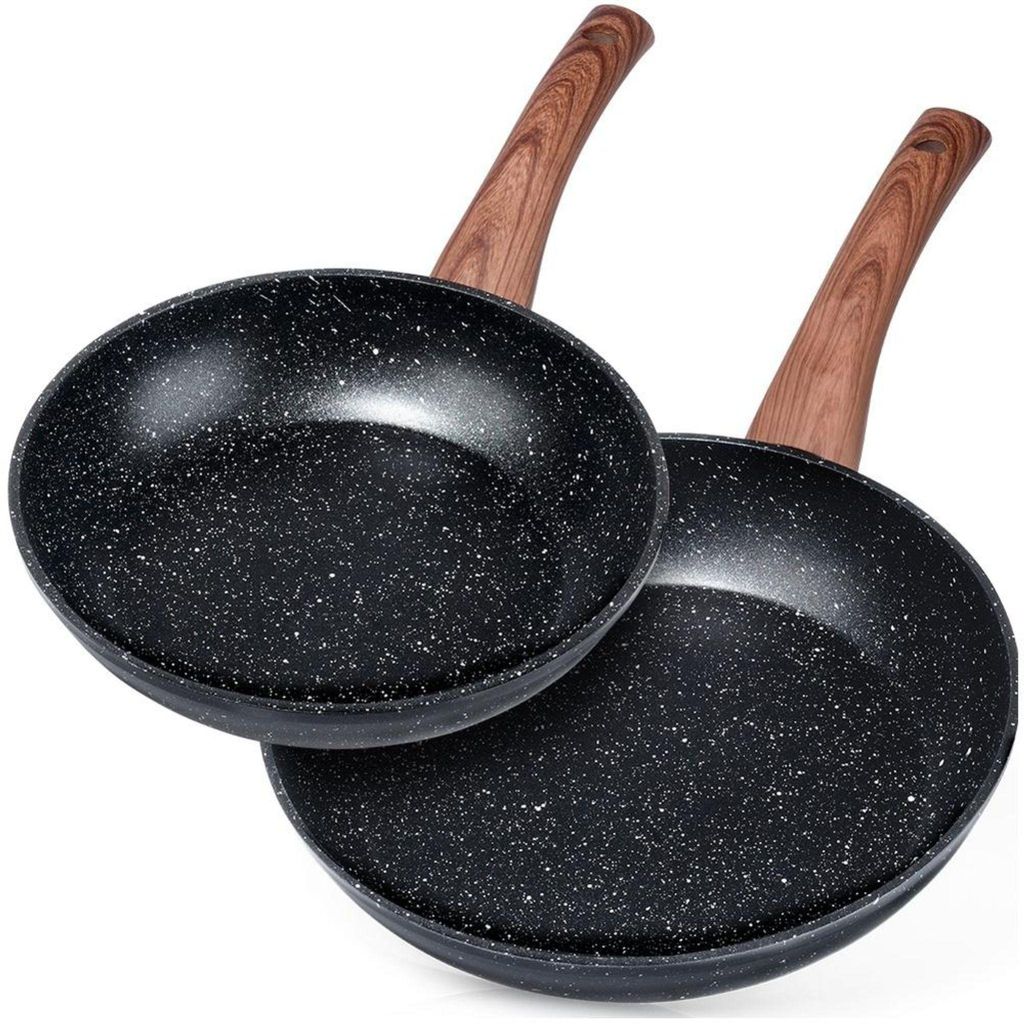 Vilde | Set mit 2 Pfannen - Bratpfanne 20/24 cm - Pfanne Induktion mit Antihaft-Beschichtung - BLACK and WOOD