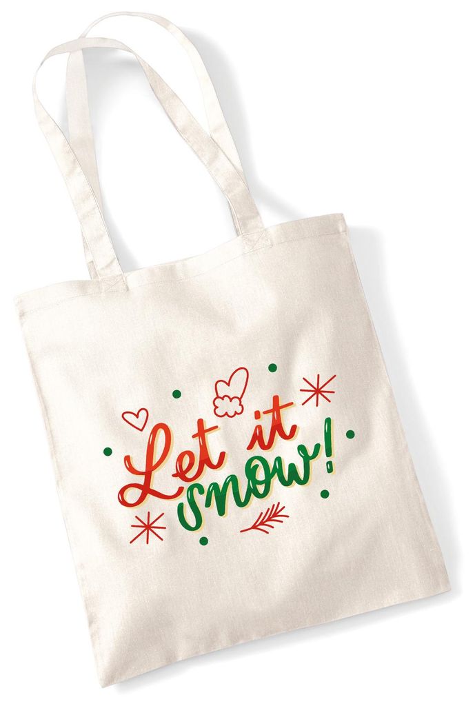 Huuraa Jutebeutel Let it Snow Schriftzug 10 Liter Natural Baumwolle Tasche Geschenkidee