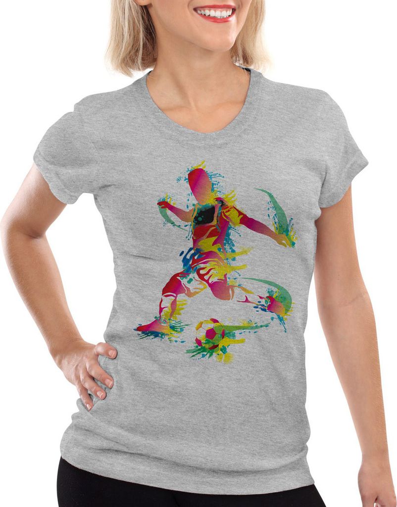 style3 EM 2021 2022 Deutschland Fußball T-Shirt Damen Fussball Europa-Meisterschaft Fan-Shirt, Farbe:Grau meliert, Größe:S