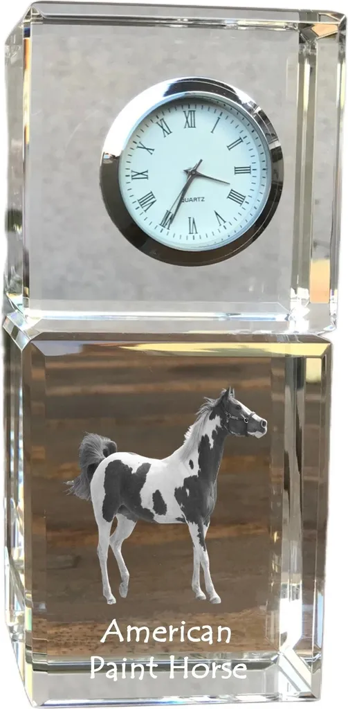 Horloge cristal American Paint Horse : décoration équestre durable et chic