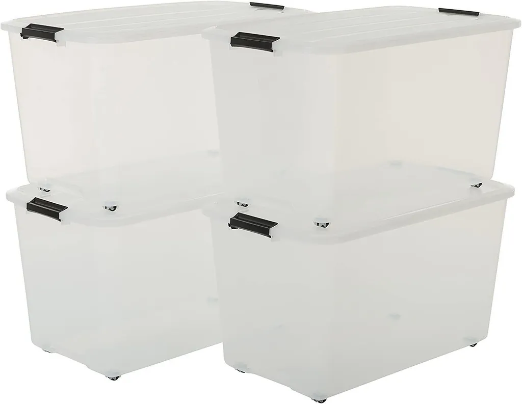 Rangement garage et maison lot de 4 bacs plastiques 70L empilables TBR-70