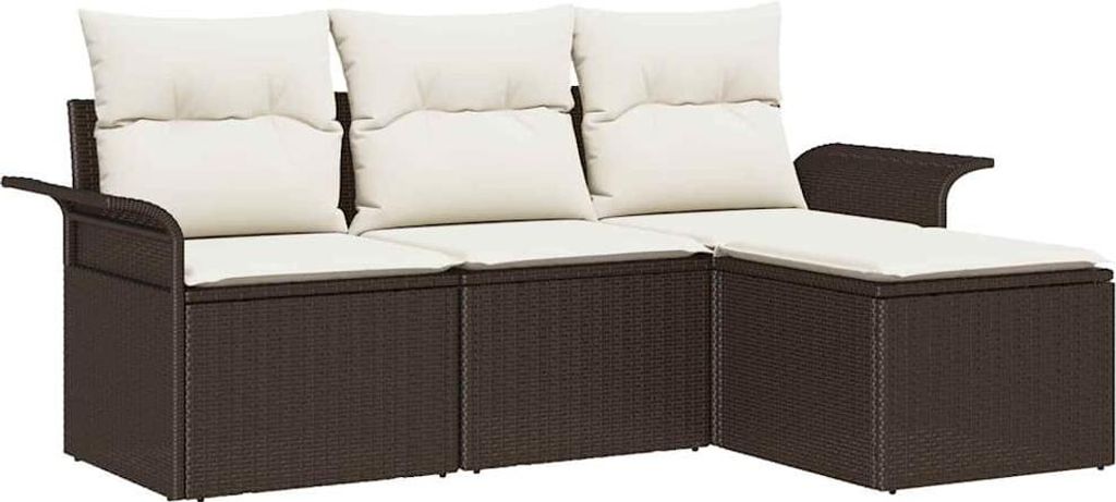 vidaXL Sofa Set mit Kissen 4 pcs Braun und Creme Poly-Rattan