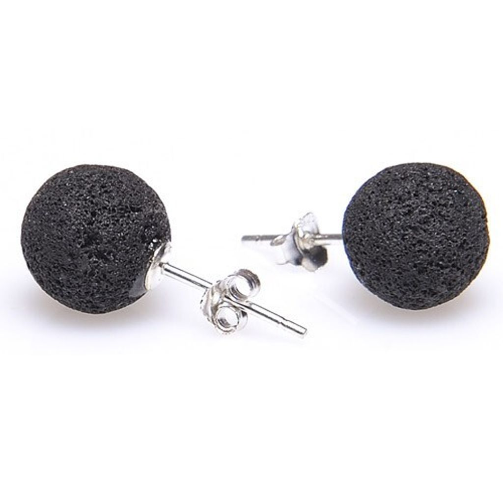 Ohrstecker Stecker aus echter Lava & 925er Silber ca. 8 mm schwarz mit kleinen Poren Lavaohrstecker