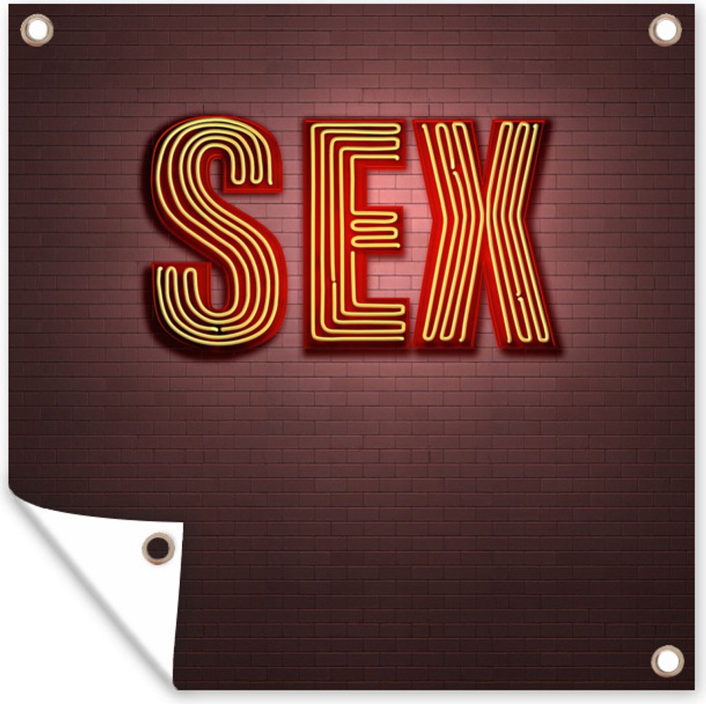 MuchoWow 100x100 cm Outdoor-Poster Gartendeko Sichtschutz Garten Poster für den Garten Neonschild mit dem Wort Sex
