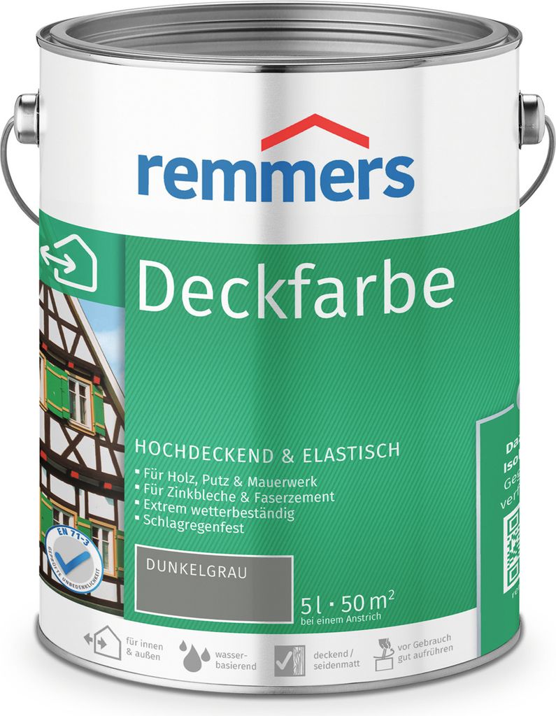 Remmers Deckfarbe dunkelgrau 5 l, Holzlack Produktbild 