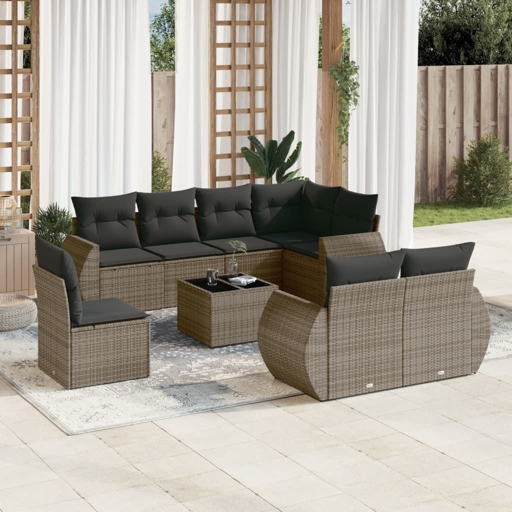 Maison Exclusive - 9-tlg. Garten-Sofagarnitur mit Kissen Grau Poly Rattan
