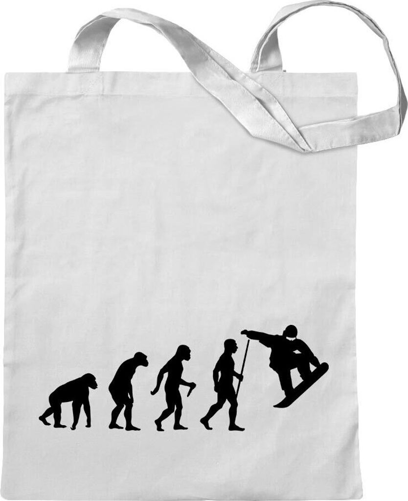 Kiwistar - Baumwolltasche - weiss - Snowboarding Evolution - Tragetasche Stoffbeutel Umhängetasche Langer Henkel