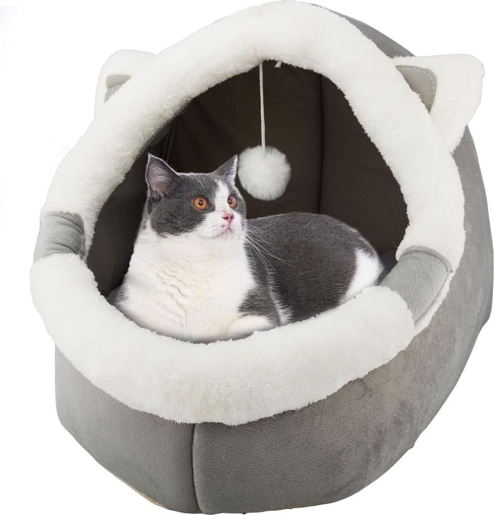 Katzenbetten für den Innenbereich mit hängendem Spielzeug, kleines Hundehöhlenbett mit Anti-Rutsch, Kätzchen-Zelt, abnehmbares gepolstertes Kis...