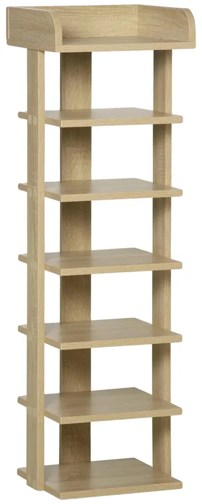 Meuble à chaussures vertical 7 étages en bois naturel pour petit espace