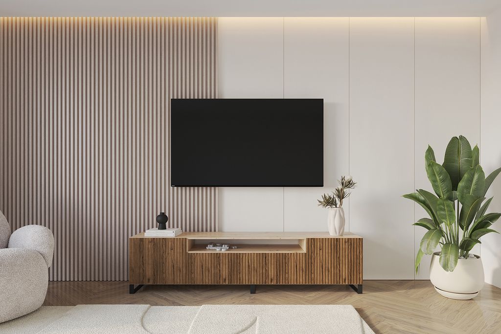 ALTDECOR TV-Schrank NOA-2-S mit Gefrästen Fronten 200x53x41 Lowboard, TV Möbel, TV Cabinet, Fernsehtisch, Fernseher Schrank, TV Kommode, TV Tisch...