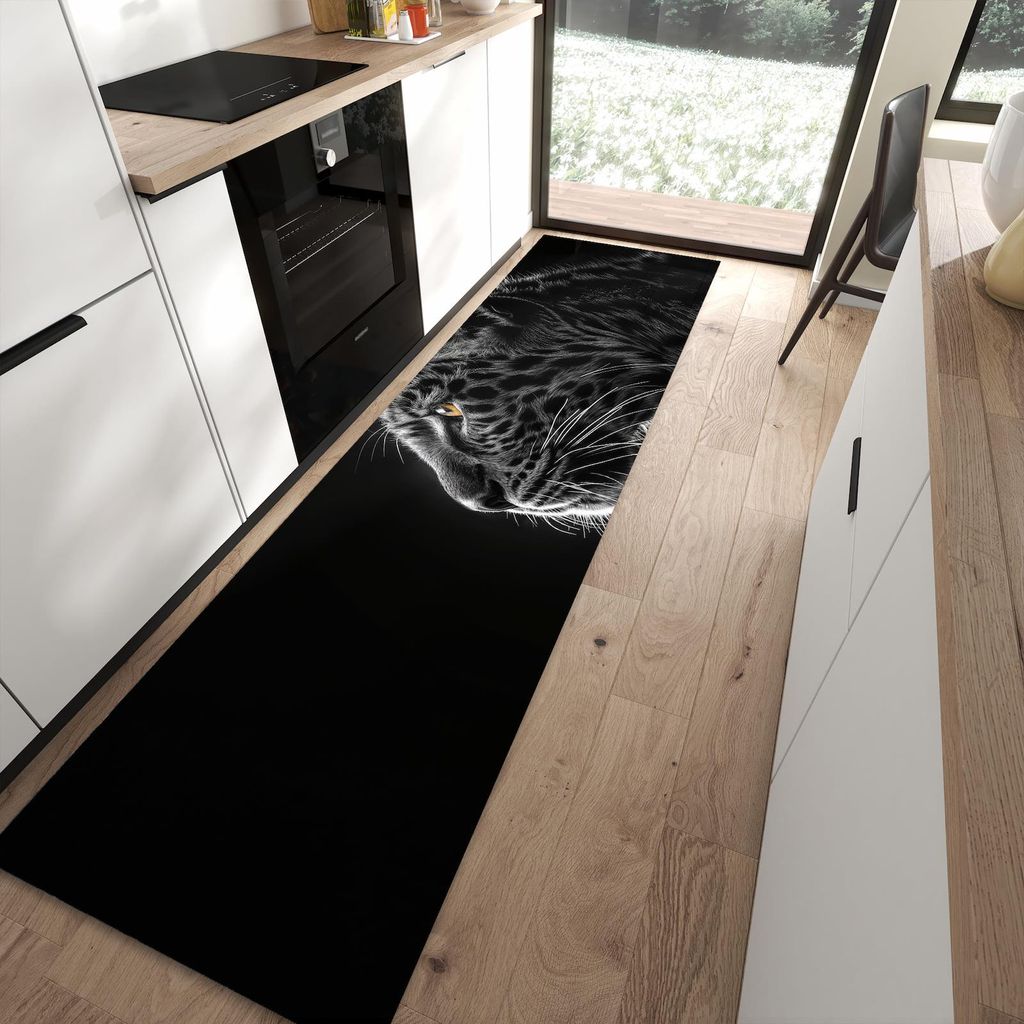 Küchenteppich 80x300cm rutschfest & abwischbar PVC Läufer - Leopard Silhouette