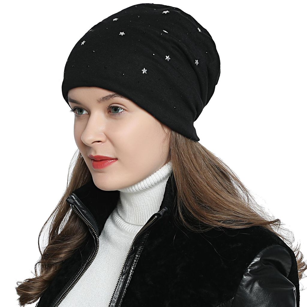 Damen Wintermütze gefüttert Slouch Beanie - Sterne und Produktbild 