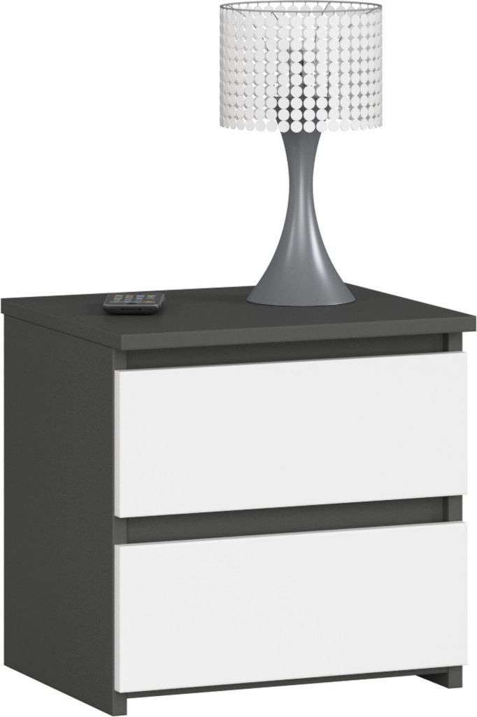 Nachttisch AKORD CL2 in der Farbe Graphitgrau mit 2 Schubladen Front Weiß B40 x H40 x T35 cm