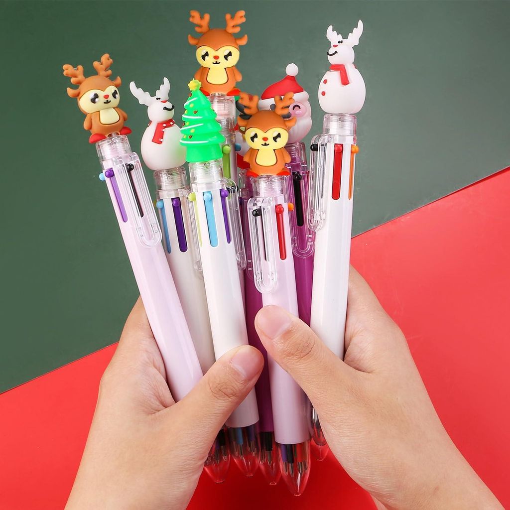 12er Pack Weihnachts-Kugelschreiber mit Designs von Santa Claus, Rentier, Weihnachtsbaum und Schneemann - 6-in-1 (0,7mm) - Perfekt zum Schreiben, f...