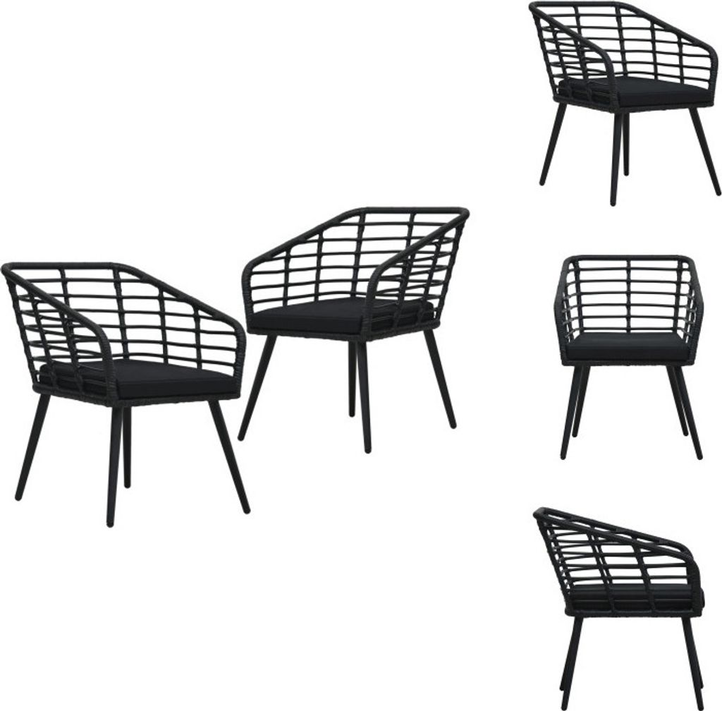 vidaXL Gartenstühle 2 Stk. mit Auflagen Poly Rattan Schwarz - Gartenstühle