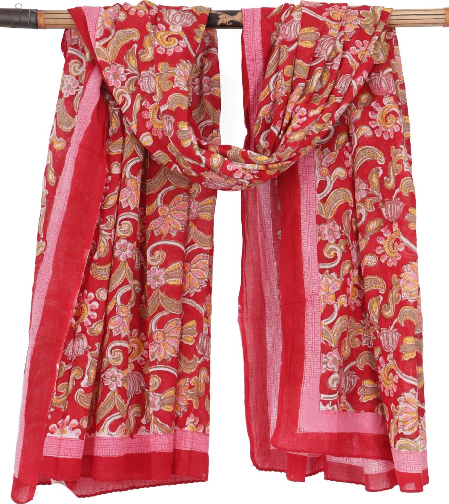 Leichter Pareo Schal, Sarong, Handbedrucktes Baumwolltuch - rot Kombination 4, Uni, Baumwolle, 180*110 cm, Sarongs & Tücher