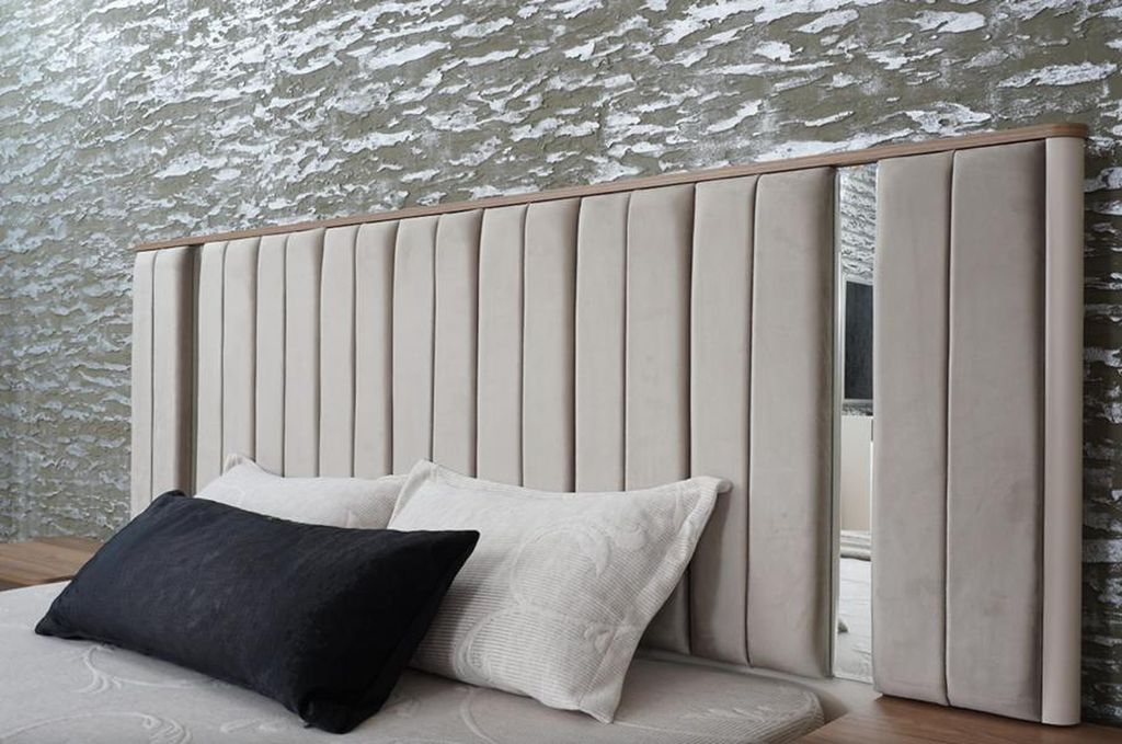 Doppelbett Bett Bank Nachttische Mit Beleuchtung Beige Schlafzimmer Möbel 4tlg
