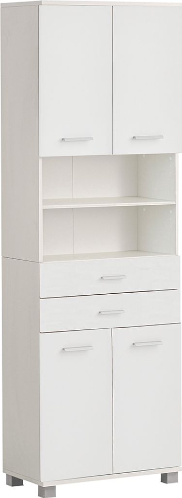 Bad Hochschrank 4-türig in weiß matt, 2 Schubladen - PROVIDENCE-80