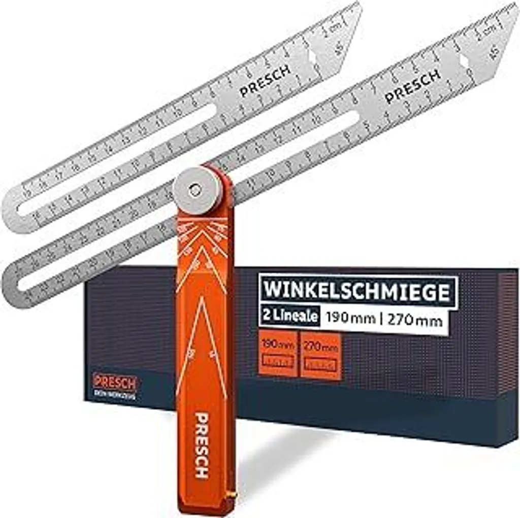 Presch Squadra Angolare con Righello - Qualità Superiore Inox