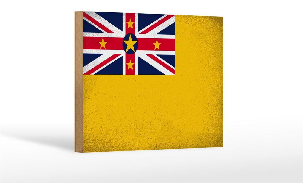 Holzschild Flagge Niue 18x12cm Flag of Niue Vintage Dekoration