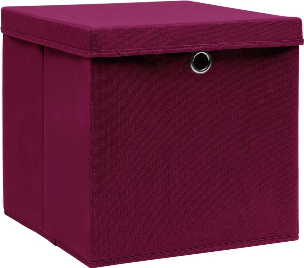 vidaXL Úložné boxy s vekom 4ks Tmavo červená 32x32x32cm Obrázok produktu 
