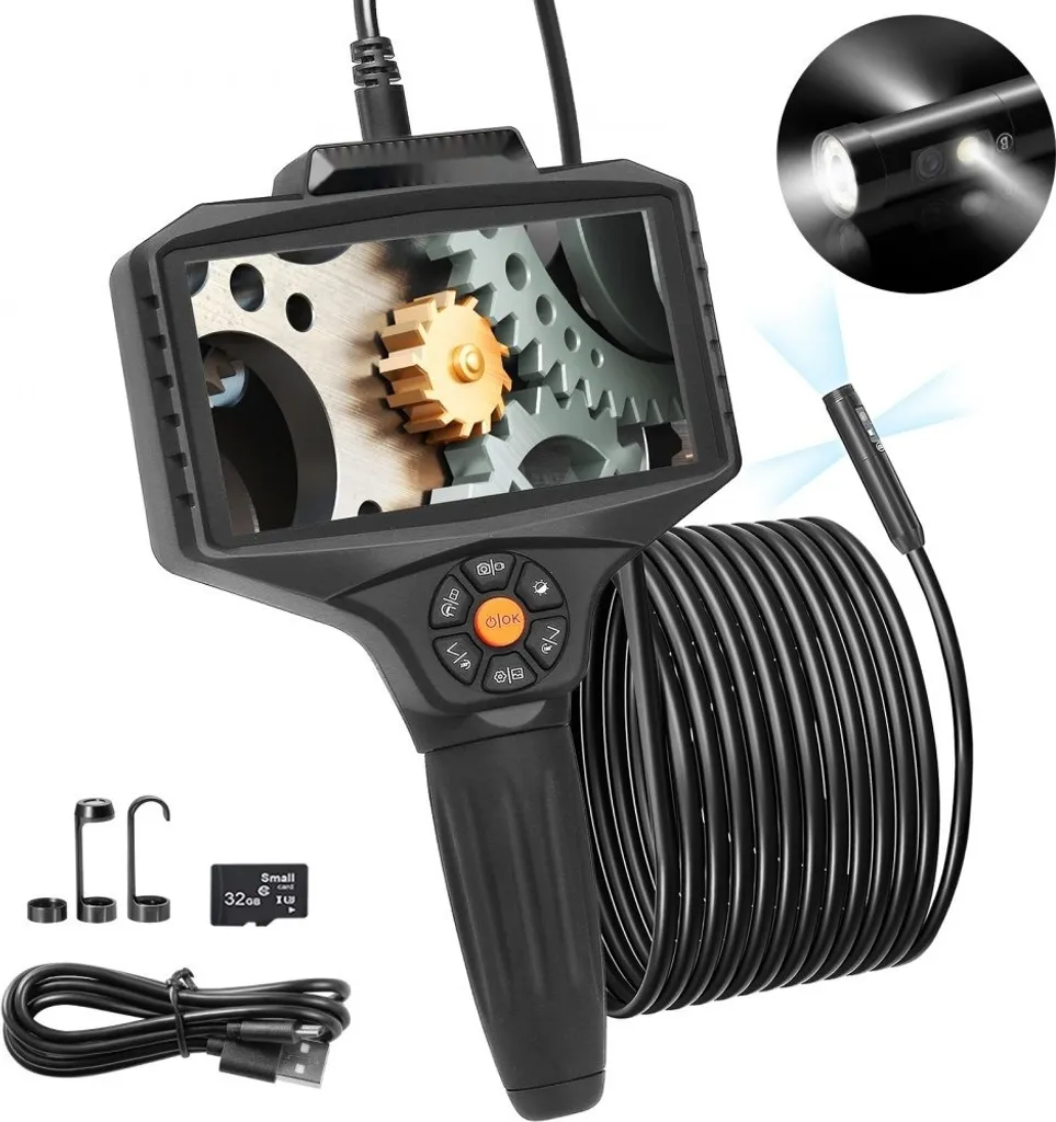 Caméra d'inspection à triple objectif endoscope 5m écran IPS 5 pouces