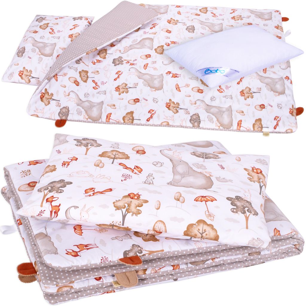 Kinderbettwäsche -Set aus Baumwolle BOBO 135x100 cm, isoliert - Elefant und Freunde
