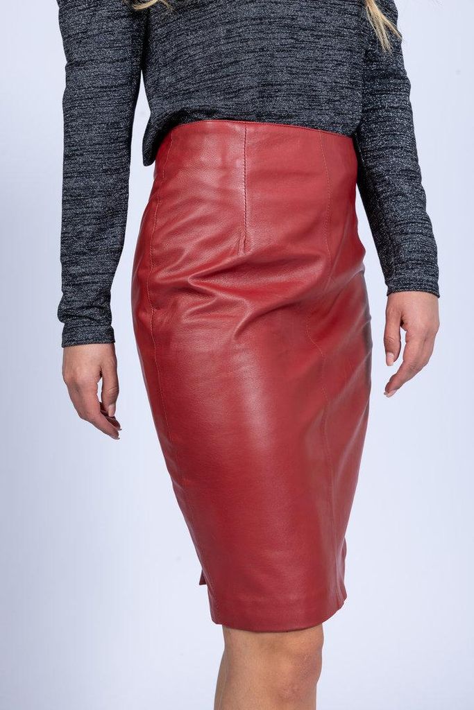 Lederrock Bleistiftrock aus ECHT Leder in elegant dunkel rot