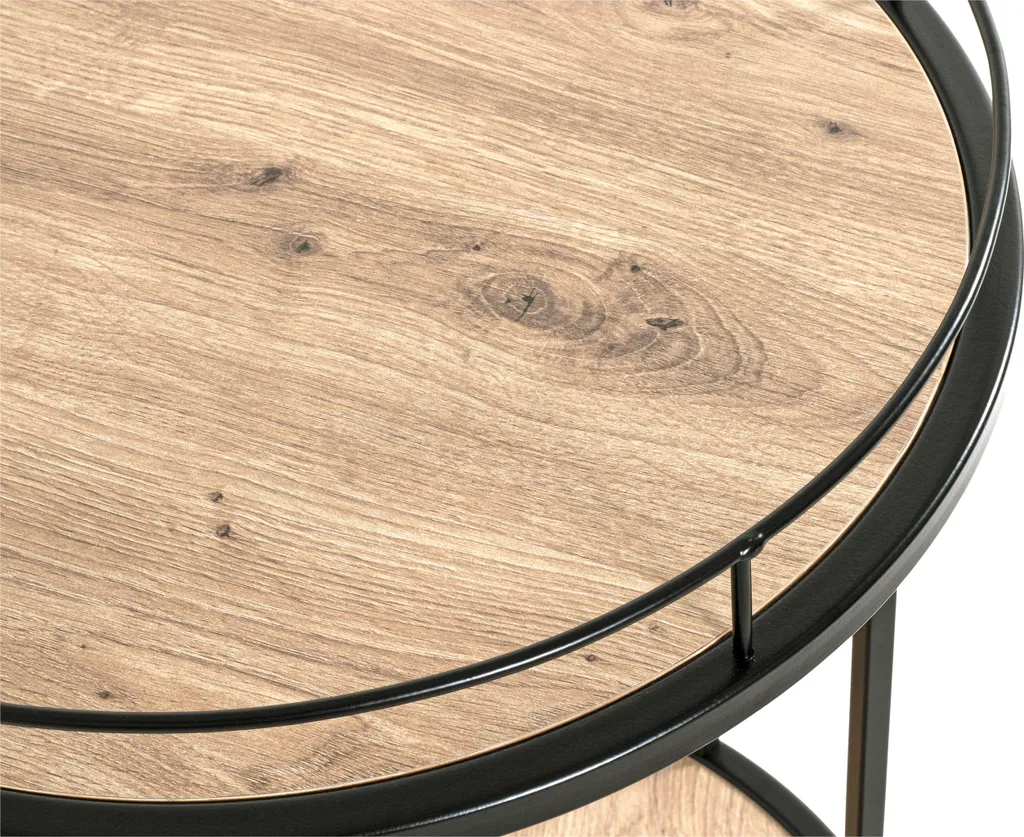 Petite table d'appoint mobile en mélamine chêne et structure métal - 4