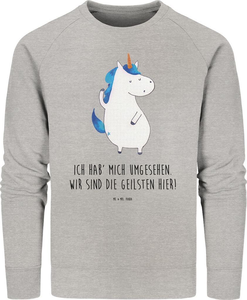 Mr. & Mrs. Panda Baumwoll Pullover Einhorn Mann Größe S - Heather Grey - Geschenk, Bio, Sweatshirt, Familie, BFF, Pulli, Unicorn, Sweater, Party,...