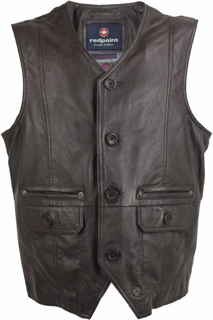 redpoint - Herren Lederweste Lammnappa dunkelbraun : 52