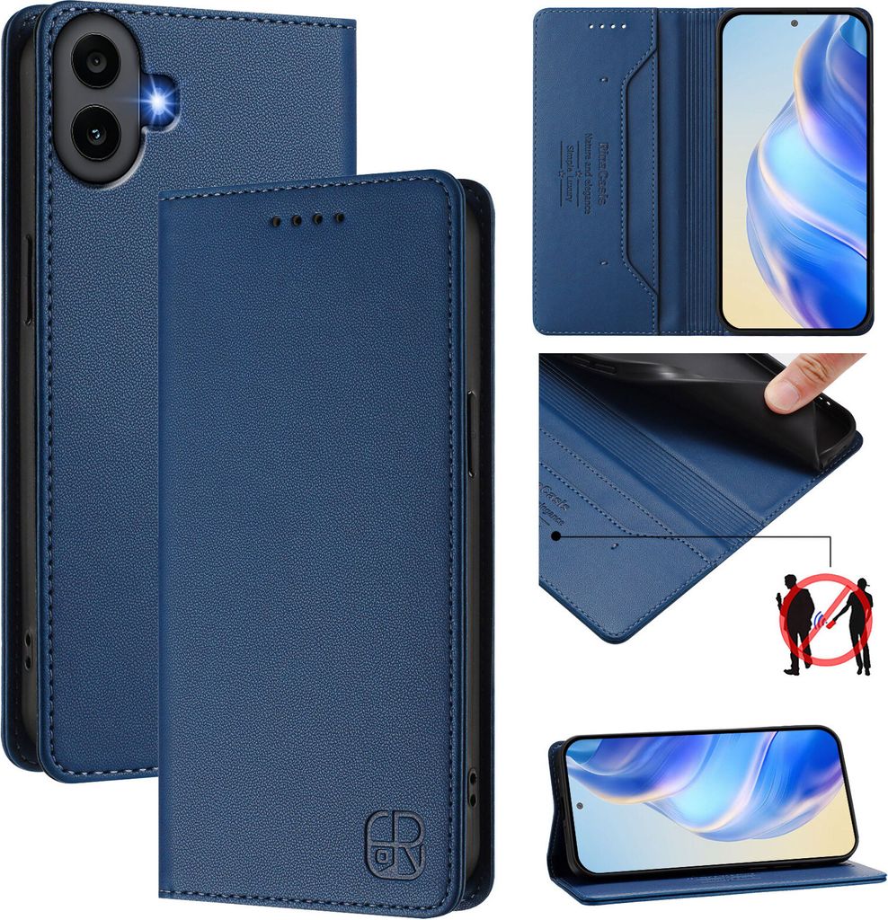 Lederhülle für Nothing CMF Phone 1 Hülle Flip Brieftasche Kartenfächern Ständer Schutzhülle Blau