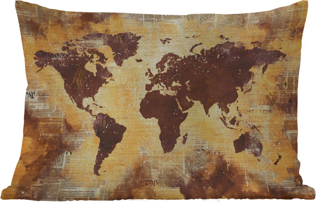 MuchoWow Outdoor Kissen - Weltkarte - Glitter - Gold - 60x40 cm - Wetterfest - Lounge Kissen - Zierkissen - Kissen für Innenräume