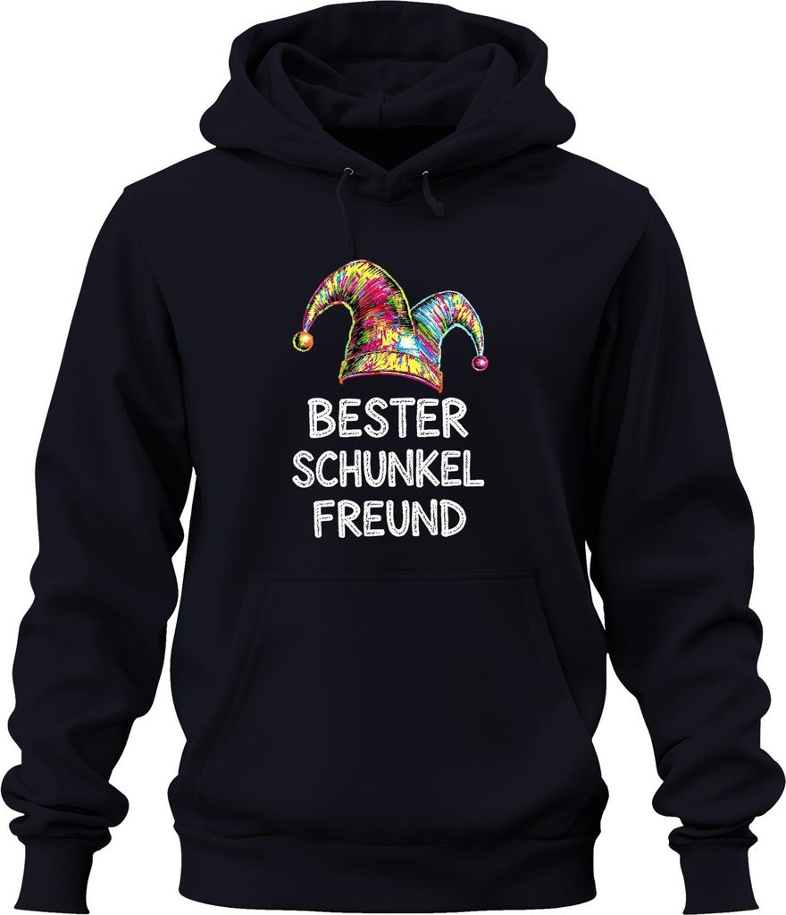 Bester Schunkel Freund Karneval Fasching Narr bunt Retro lustig Uni Hoodie Kapuzenpullover, Navy, S